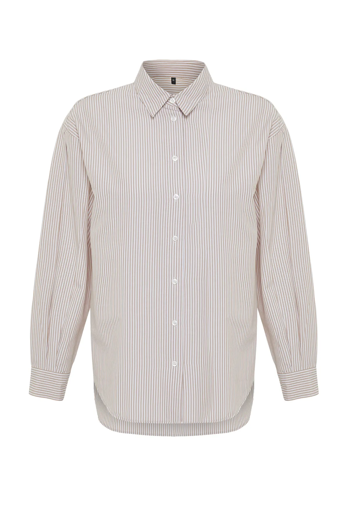 Trendyol Collection  Beiges gestreiftes Oversize-Gewebehemd - TWOSS23GO00144