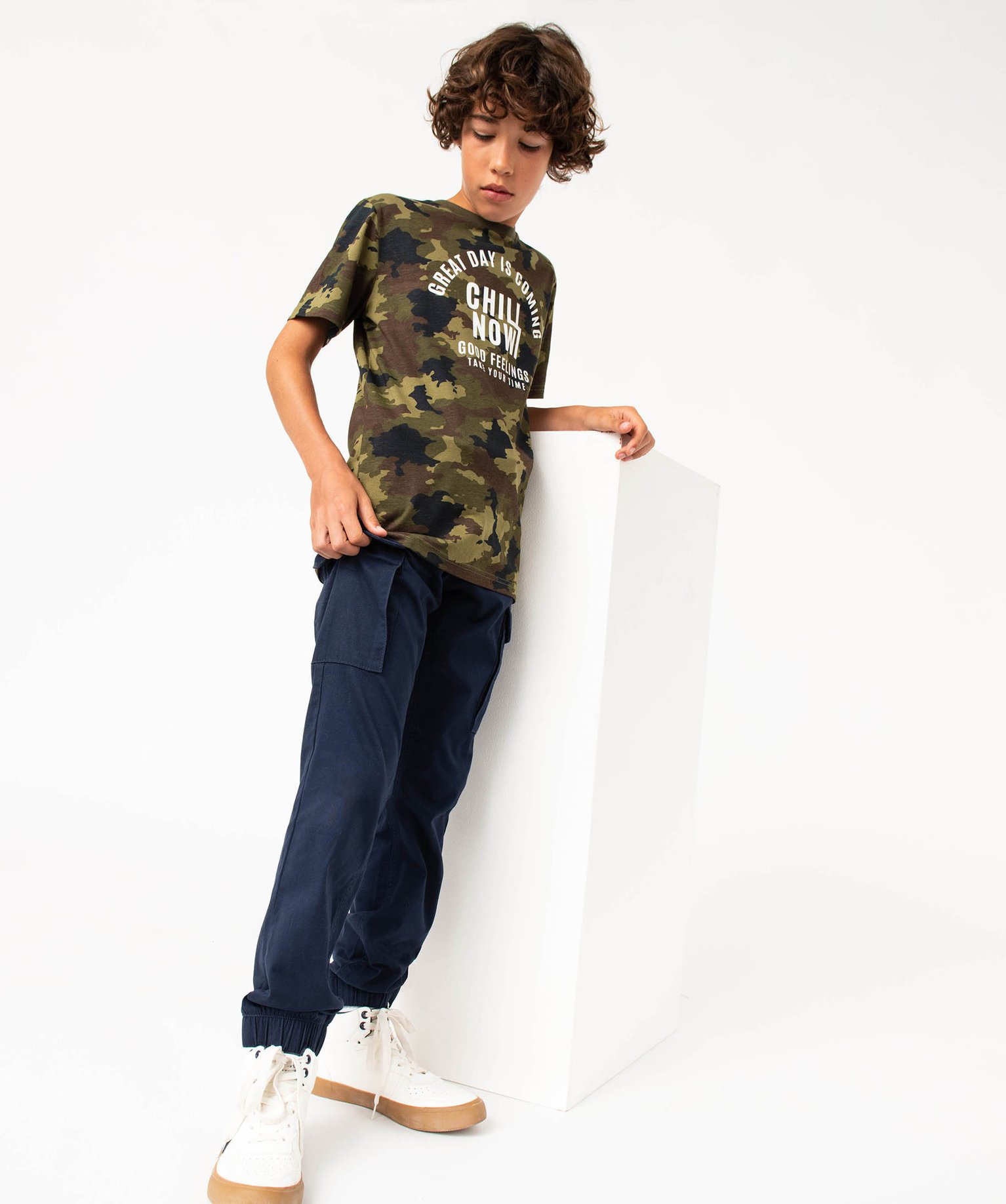 Pantalon en toile coupe jogger Garçon marine | GEMO