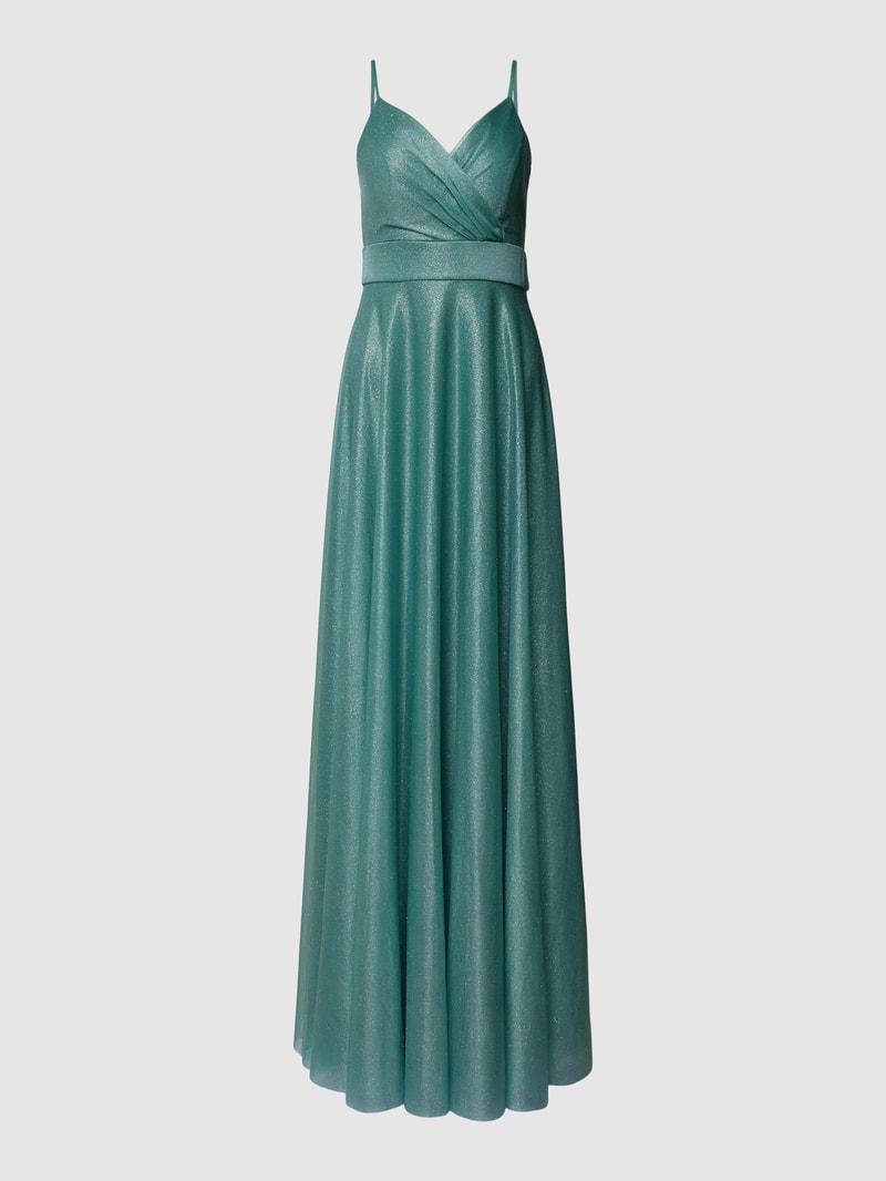 Abendkleid in schimmernder Optik in petrol