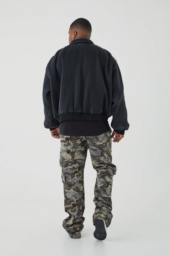 Plus kastige Harrington-Jacke aus Kunstleder
