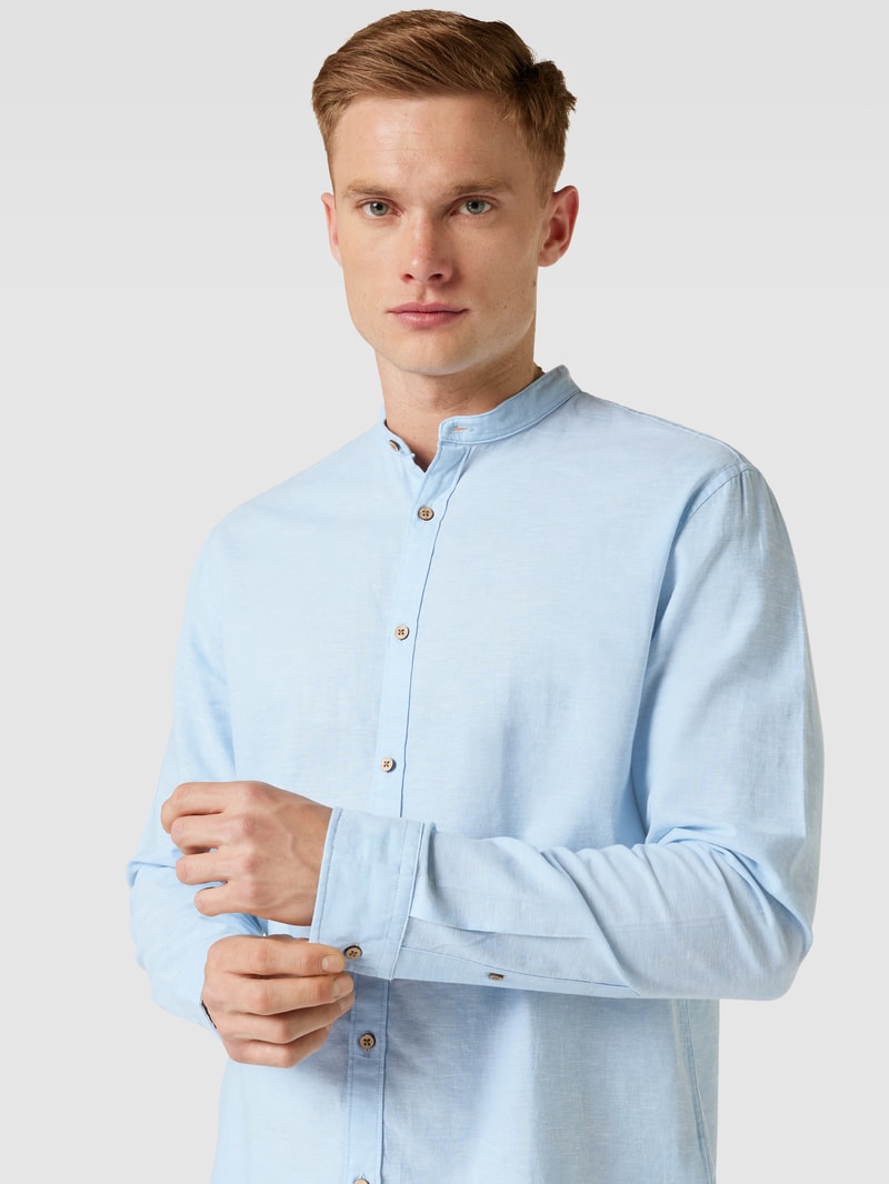 Tailored Fit Freizeithemd mit Stehkragen in bleu