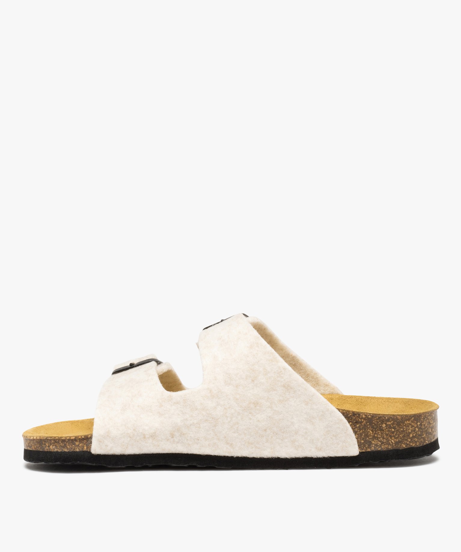 Chaussons femme mules en feutrines avec brides à boucle beige | GEMO