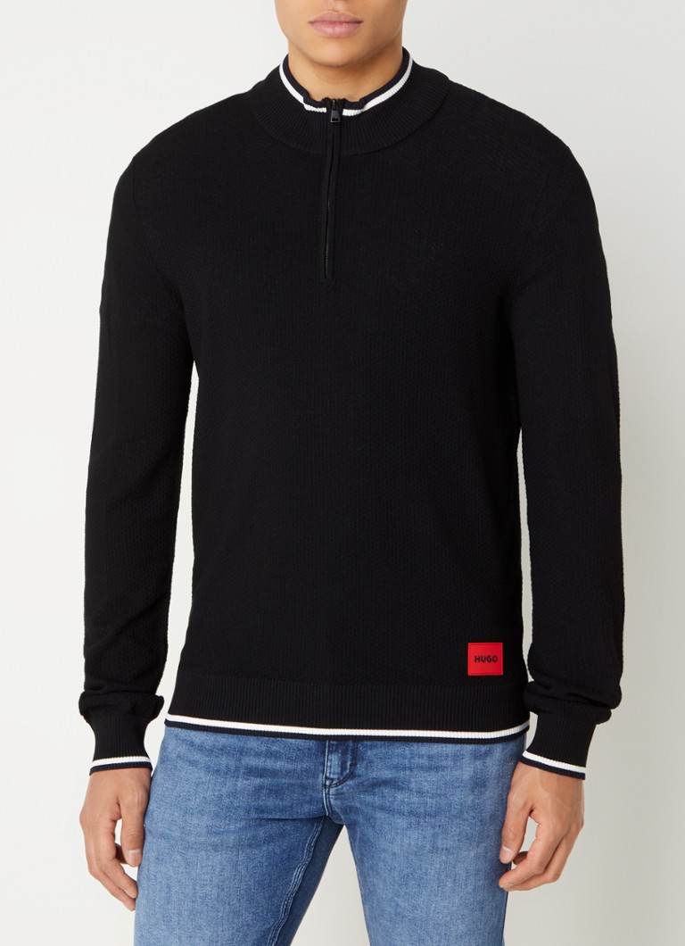 HUGO BOSS Saikk fine-knit sweater with logo and tipped cuffs