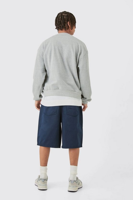 Twill Jorts mit weitem Bein und Naht-Detail