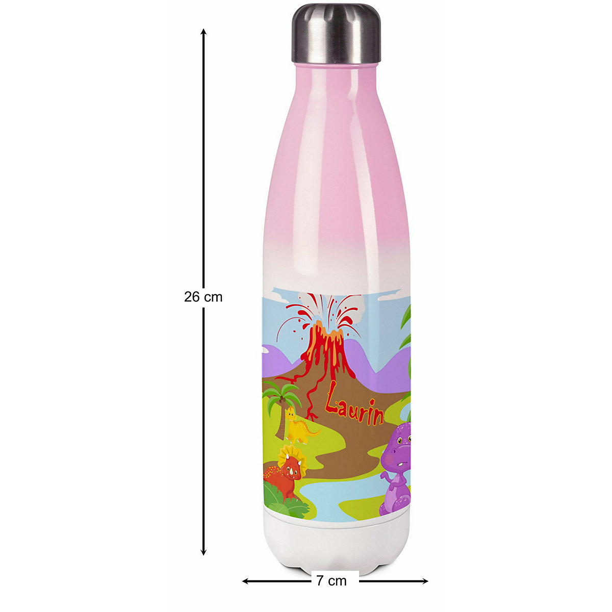 Edelstahl Kinder Thermoflasche / Trinkflasche bunt Dino Spülmaschinenfest, Auslaufsicher, Bruchfest, Doppelwandig, Für Heißgetränke geeignet, Mit Deckel, Isoliert
