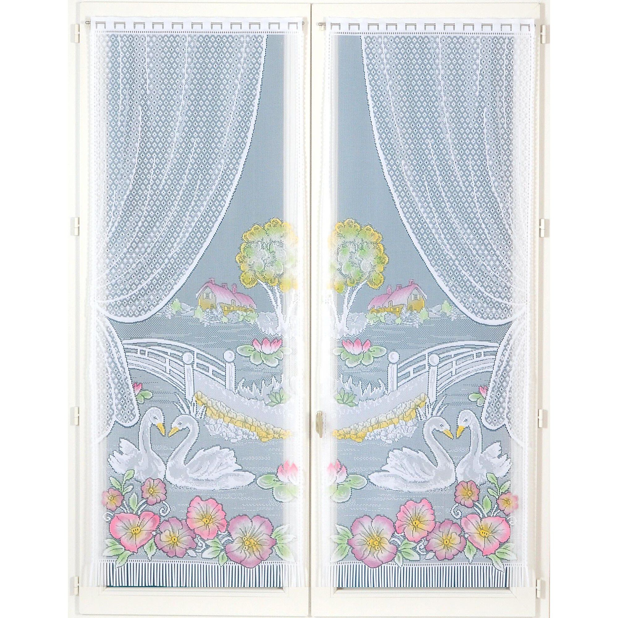 Vitrage droit motif cygnes