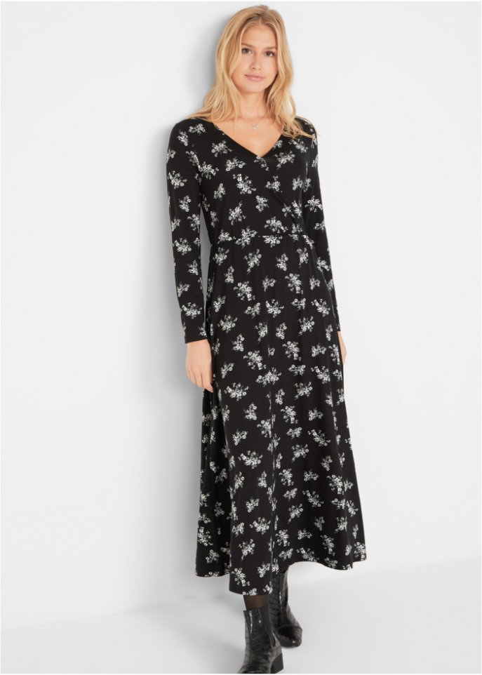 Bedrucktes Maxikleid, langarm