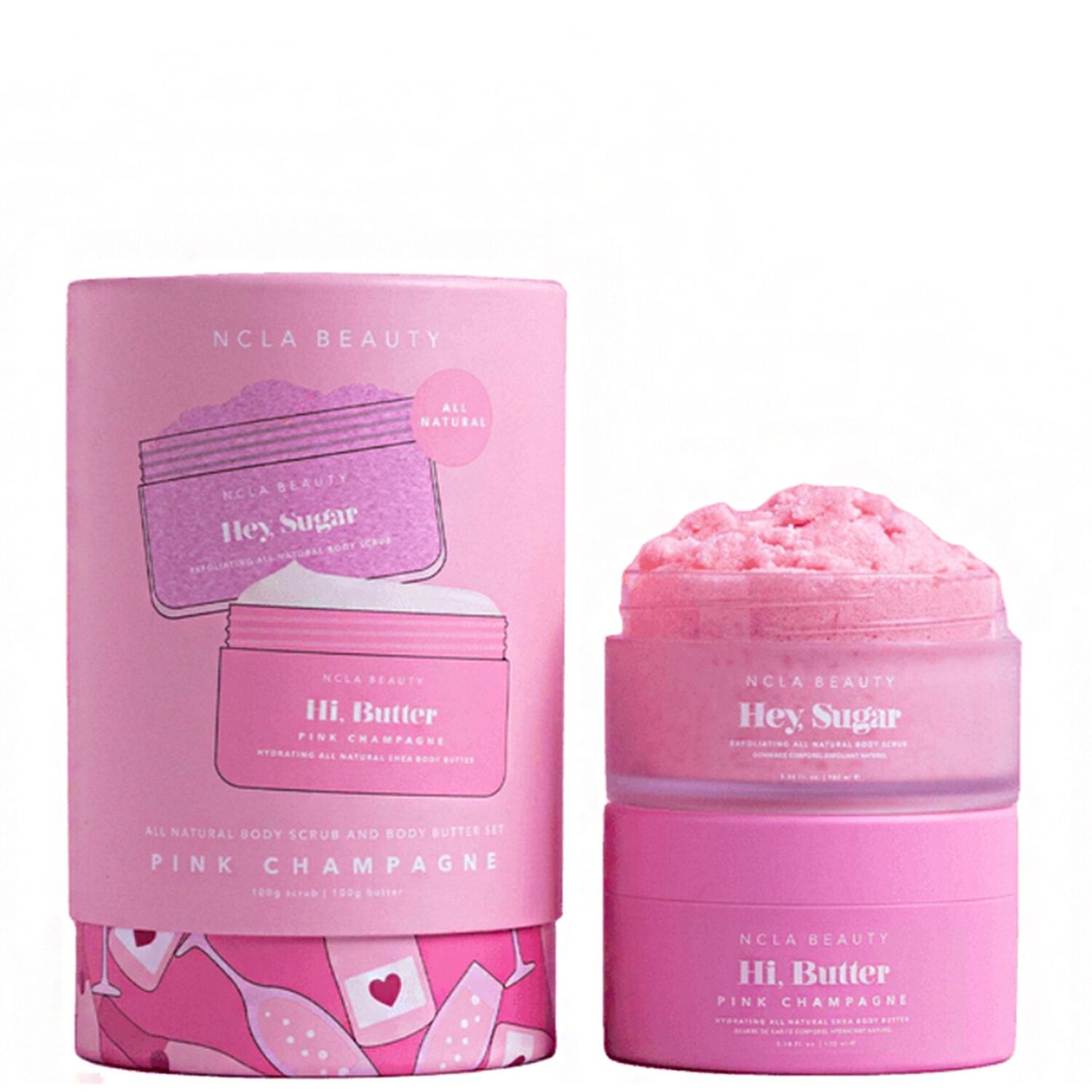 NCLA Beauty All Natural Body Care Set - Pink Champagne Exfoliant Corps 100g + Beurre Corporel 100g