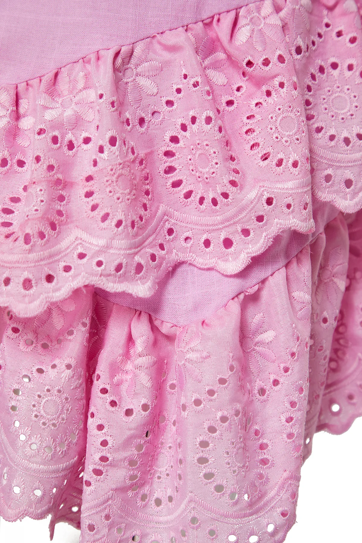 Trendyol Collection  Rosa Mini-Rock aus gewebtem Brode mit Details TBESS24ET00004