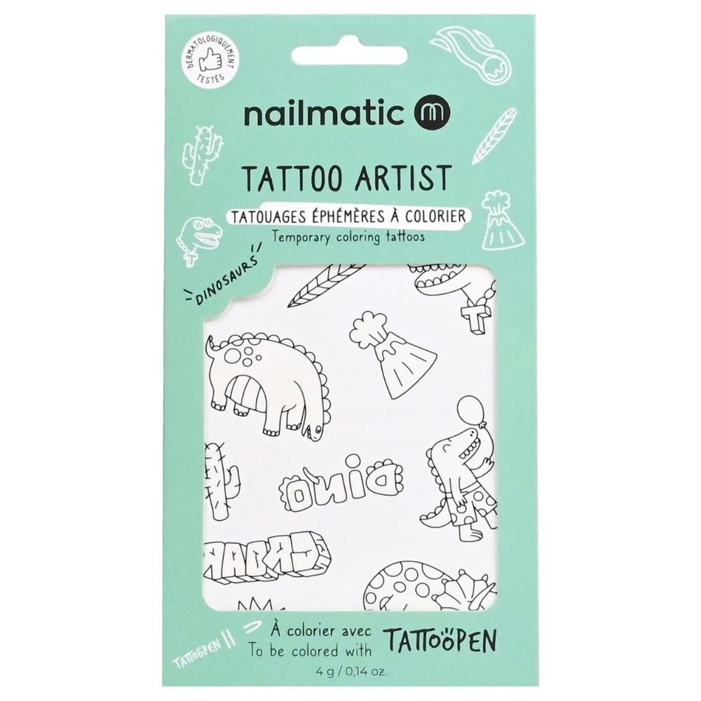 nailmatic Planche de tatouage à colorier Dinosaurs Tatouages éphémères à colorier