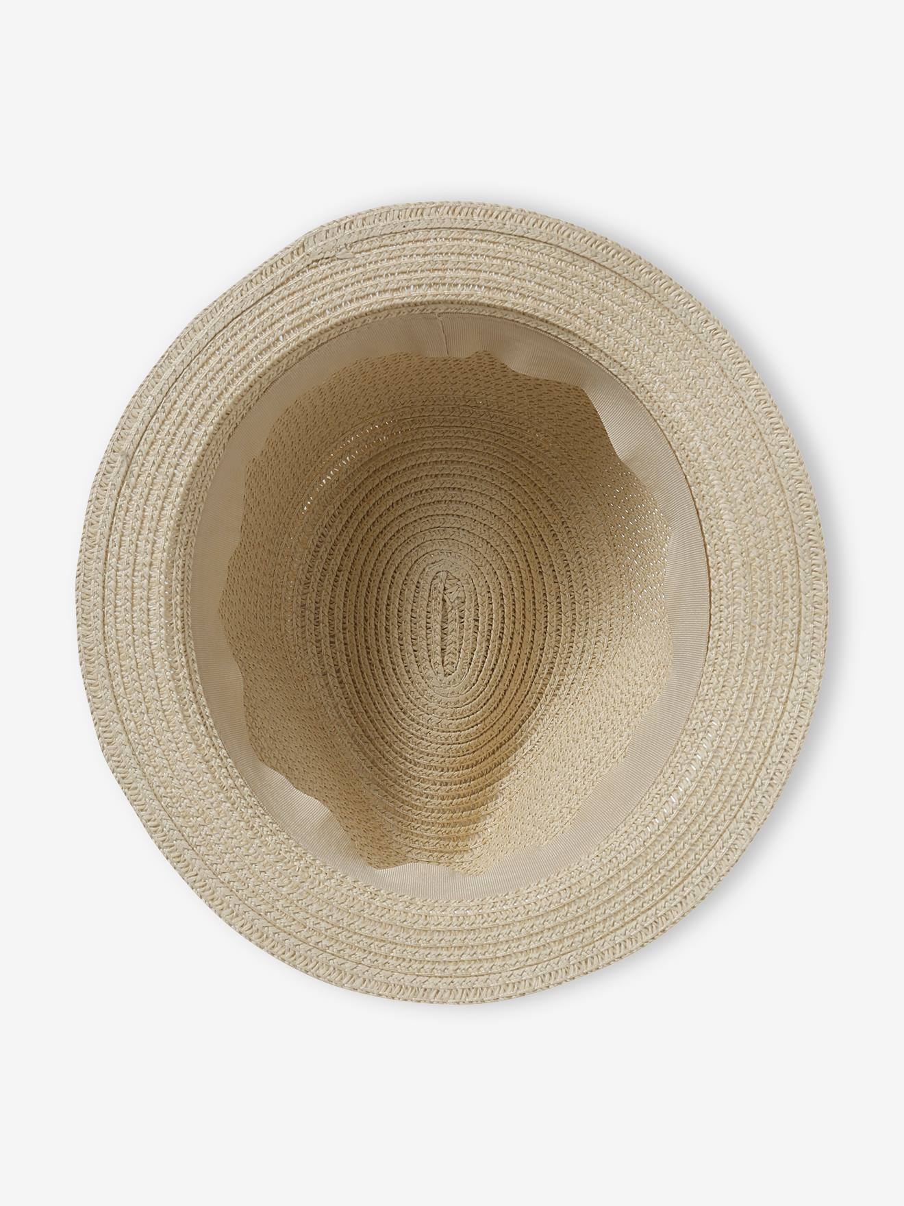 Chapeau aspect paille avec perles fille sable