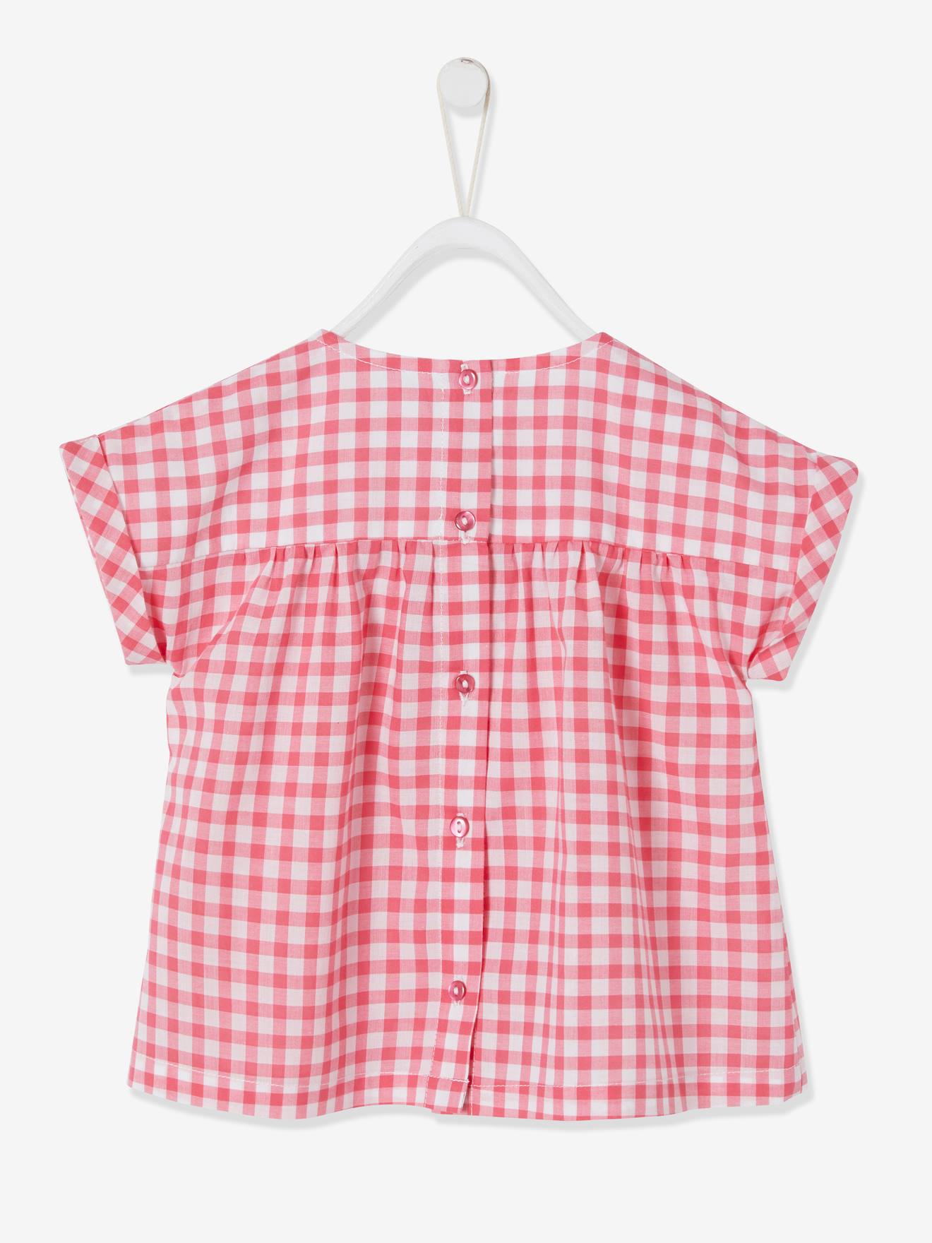 Vertbaudet Mädchen Baby Bluse, Karos oder Blumenprint - rosa/weiß kariert