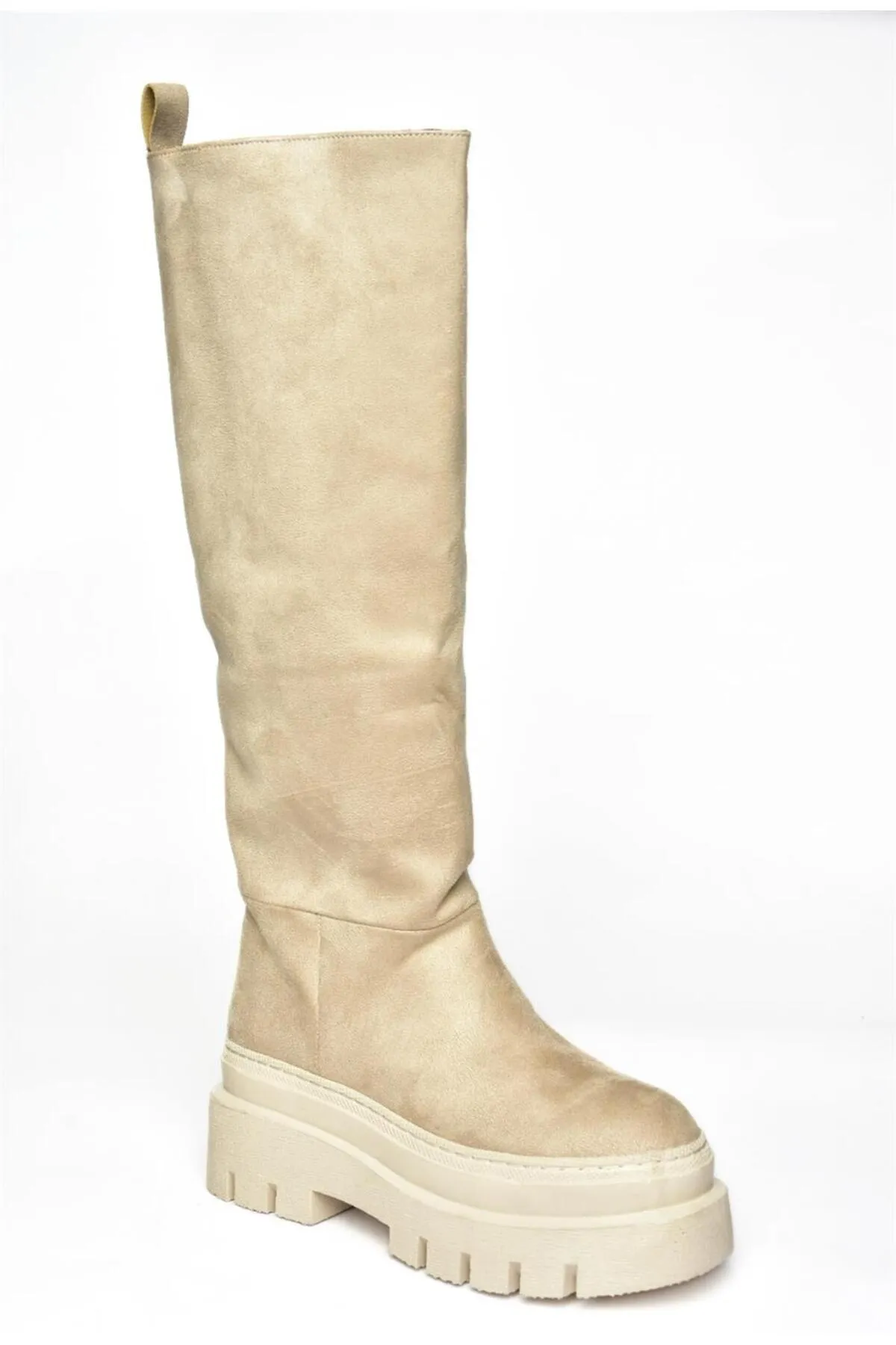 Fox Shoes  Beige Wildleder-Damenstiefel mit dicken Sohlen