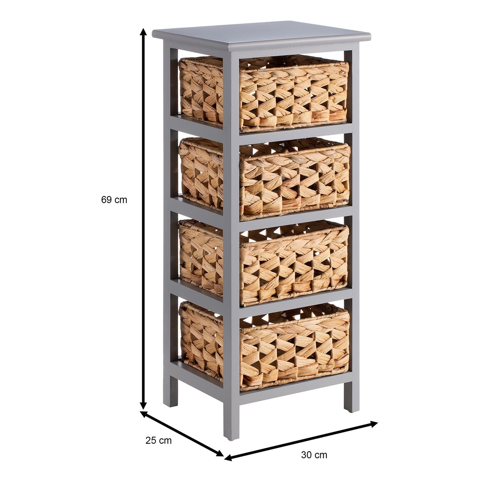 CARO-Möbel Kommode, Kommode Schubladenschrank Regal aus Paulownia Holz in grau mit 4 Körbe