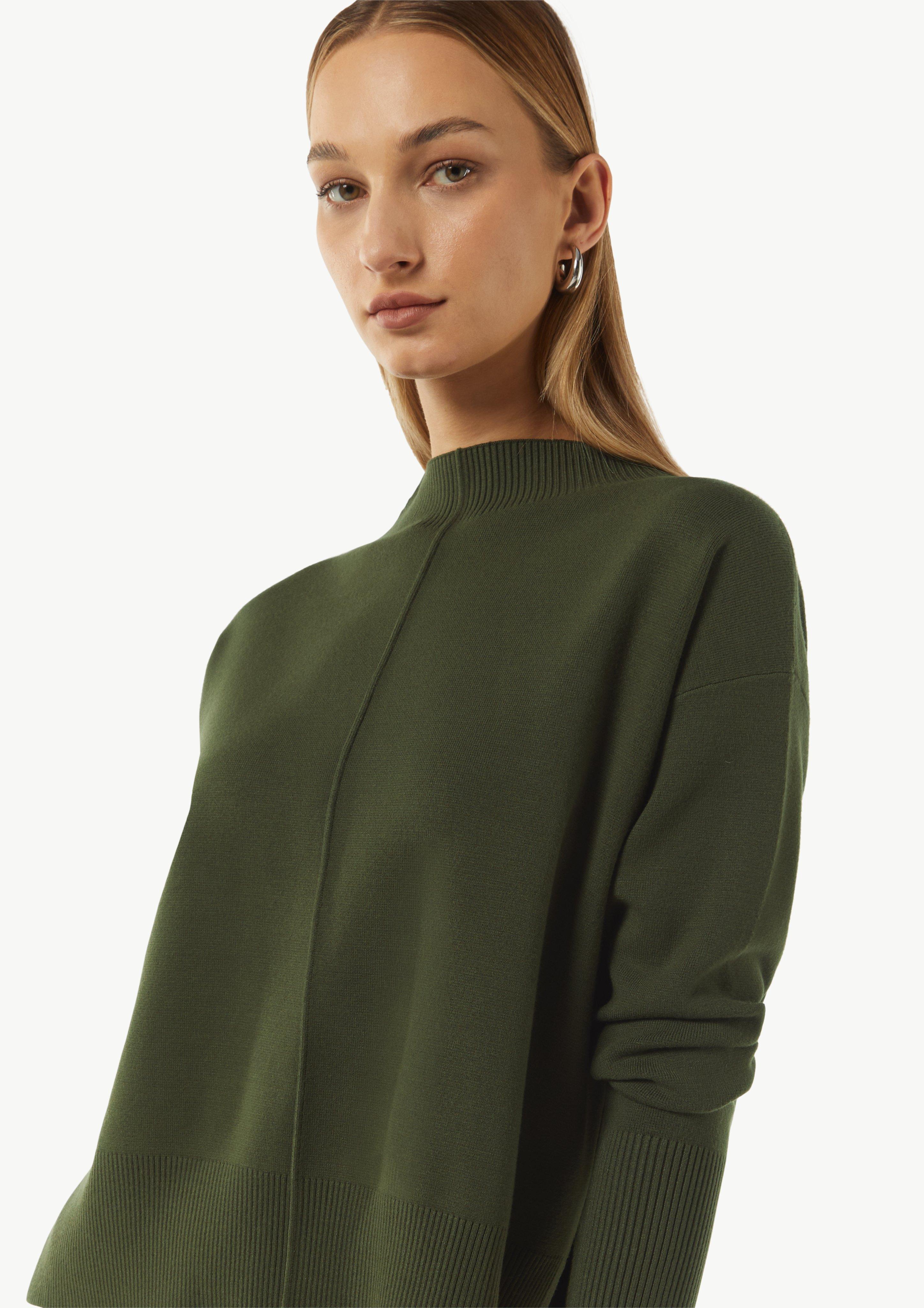 Strickpullover mit seitlich geschlitztem Saum - olivgrün