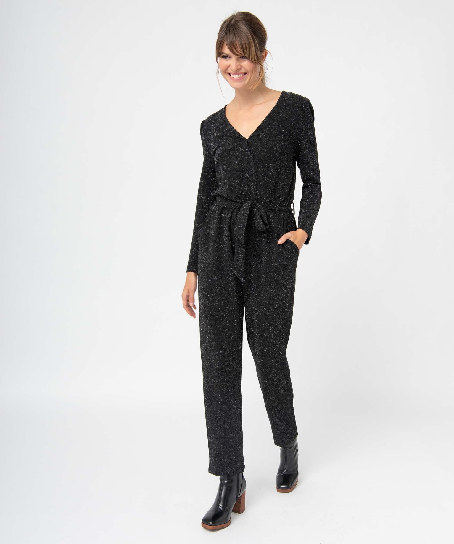 Combinaison pantalon femme en maille pailletée noir | GEMO