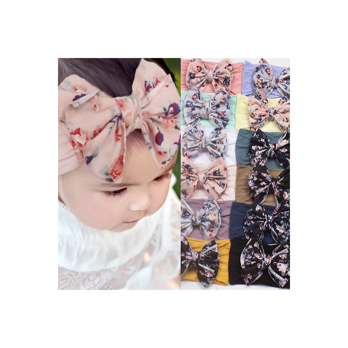 Elastisches Stirnband für Kinder Haarschmuck im Boho-Stil mit Blumen-Haarschmuck, Schleife für Kinder Haarschmuck