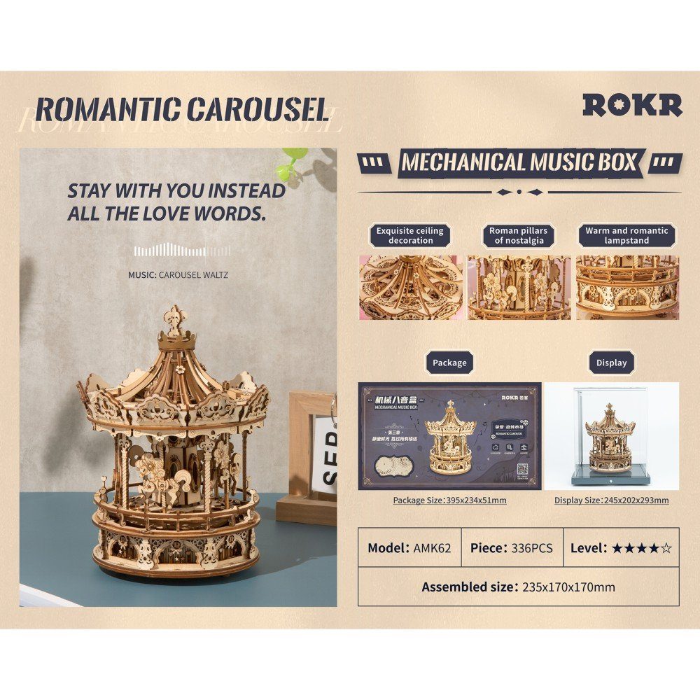ROKR 3D-Puzzle Romantic Carousel, 336 Puzzleteile