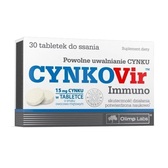 Olimp Cynkovir Immuno, dodatak prehrani koji sadrži 15 mg cinka, okus voćne mente, pastile