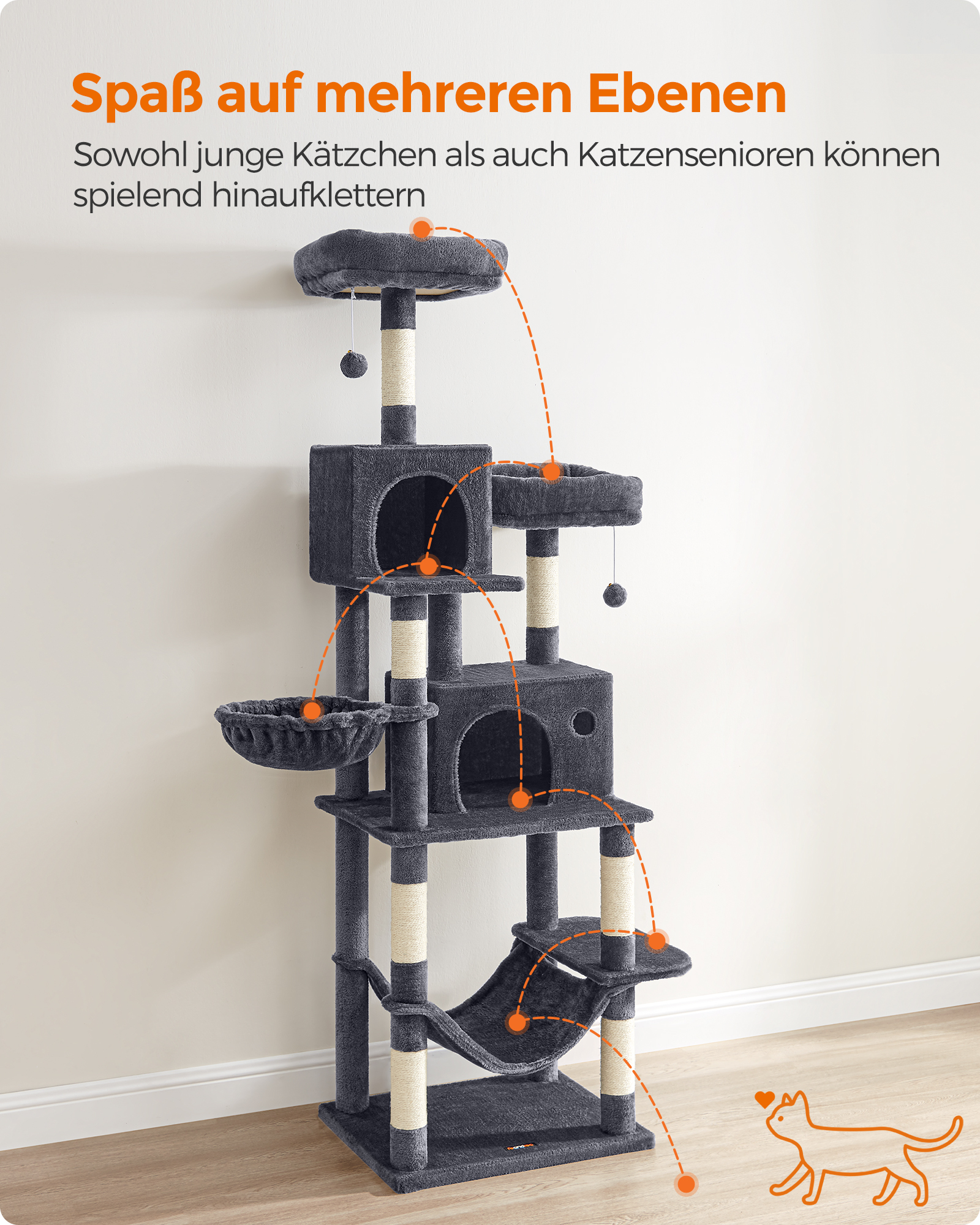 FEANDREA Kratzbäume FEANDREA Katzenbaum XXL 199cm hellgrau dunkelgrau