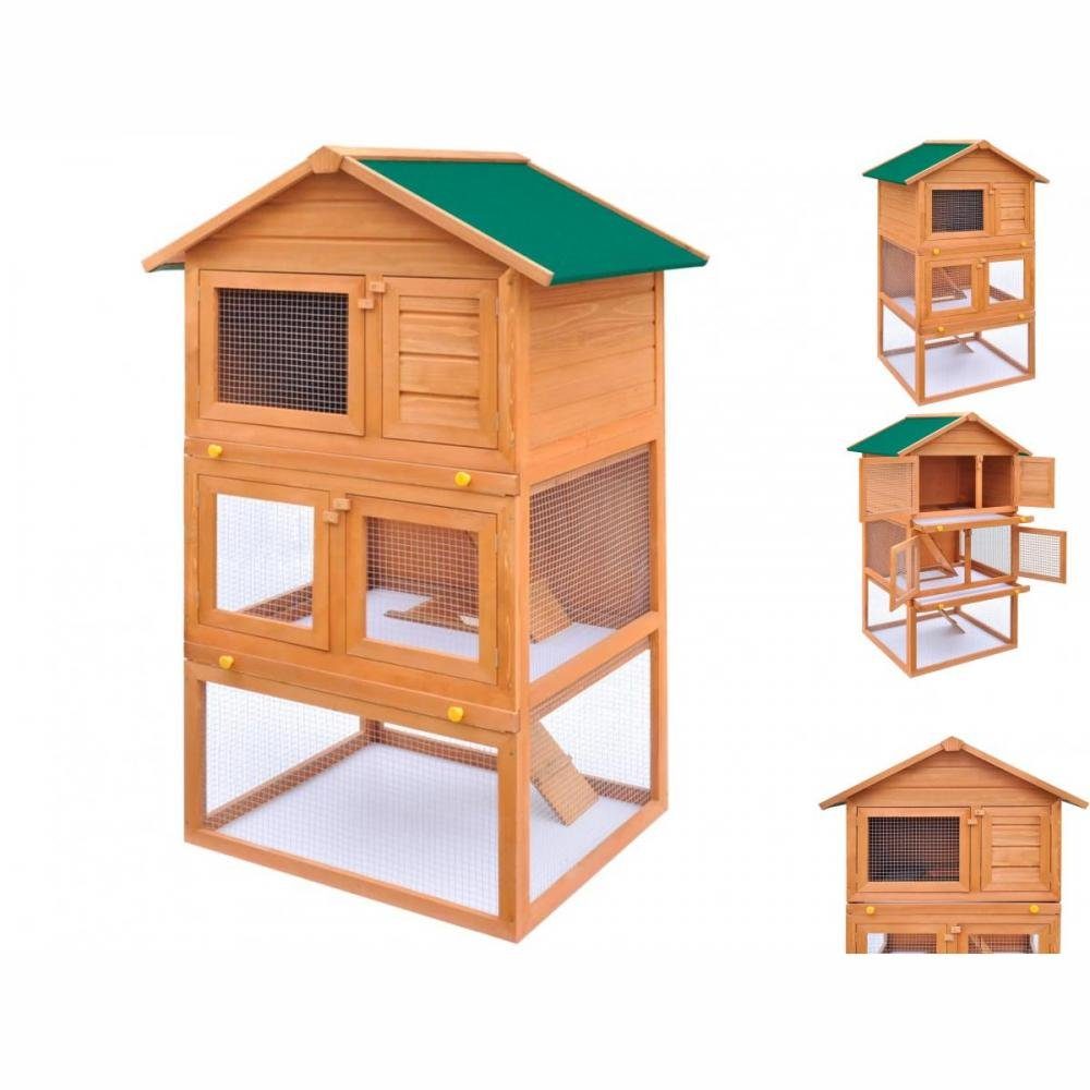 vidaXL Kleintierkäfig Kaninchenstall Kleintierhaus Hasenstall 3 Ebenen Holz