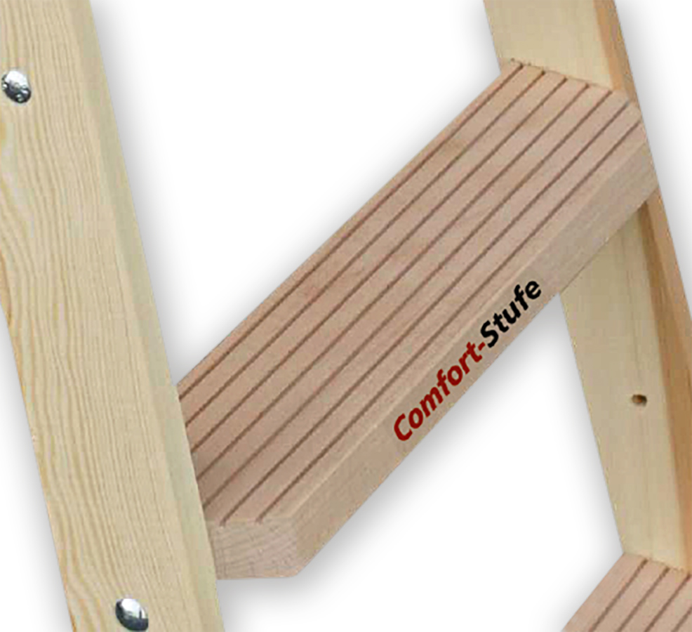Bauzaunwelt Euroline Holz Stufenstehleiter mit Comfort-Stufen mit Werkzeugablage 2x5 Stufen