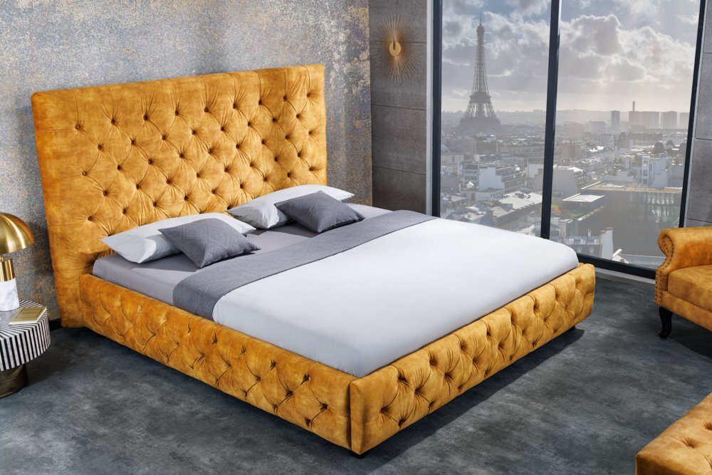riess-ambiente Polsterbett PARIS 160x200cm senfgelb (Einzelartikel, 1-tlg), Schlafzimmer · Samt · Holz · Queensize · Chesterfield Design