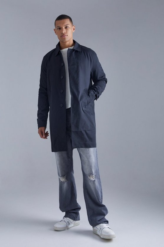 Tall einreihiger Twill-Trenchcoat
