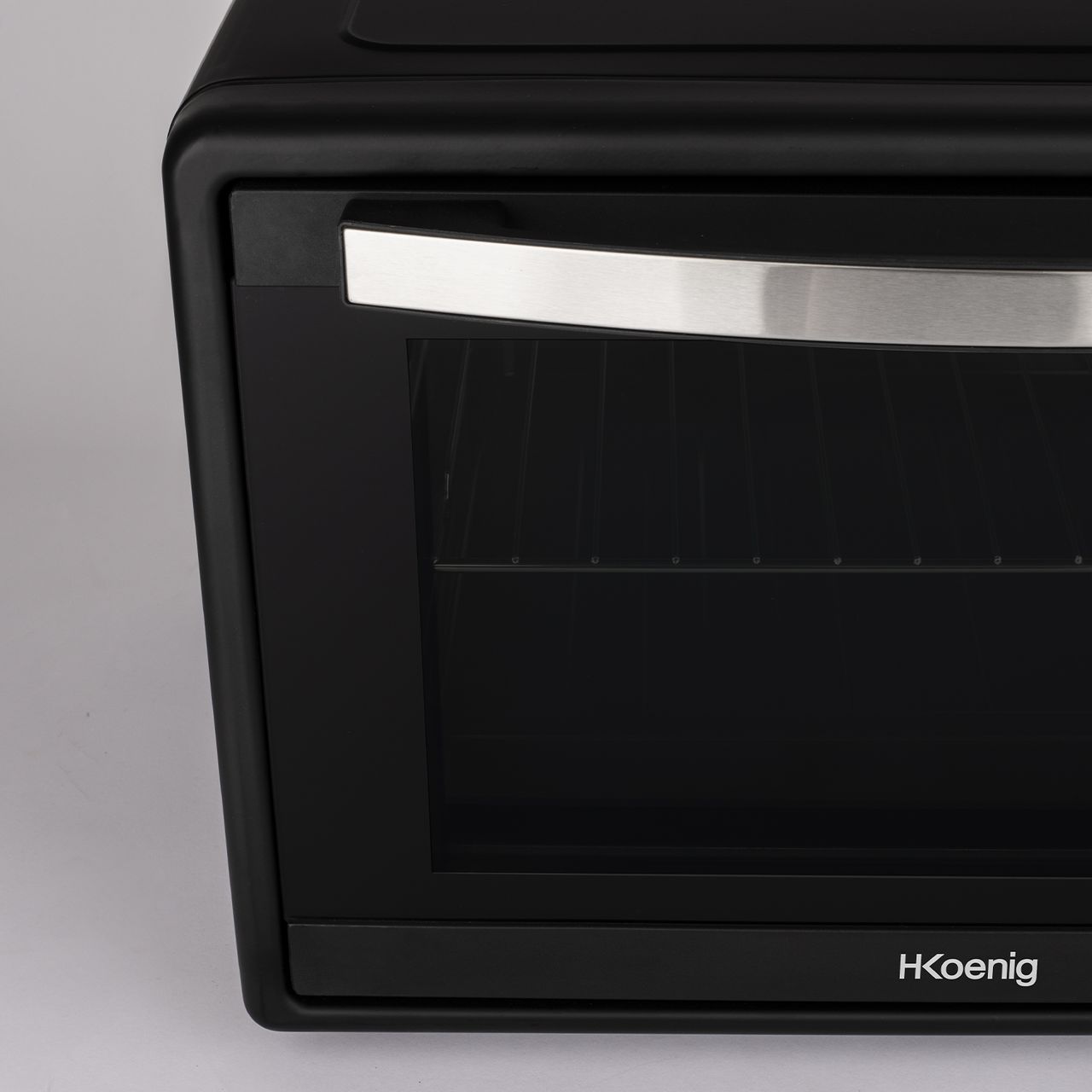 H.Koenig elektrischer Mini-Backofen FO45, 45 Liter Kompakt, Freistehend, Multifunktionell, Leistungsstark 1500W, Programmierbar - 6 Modi, 230°, 60 Min Timer, Glastür Doppelverglasung, Antihaft-Backblech