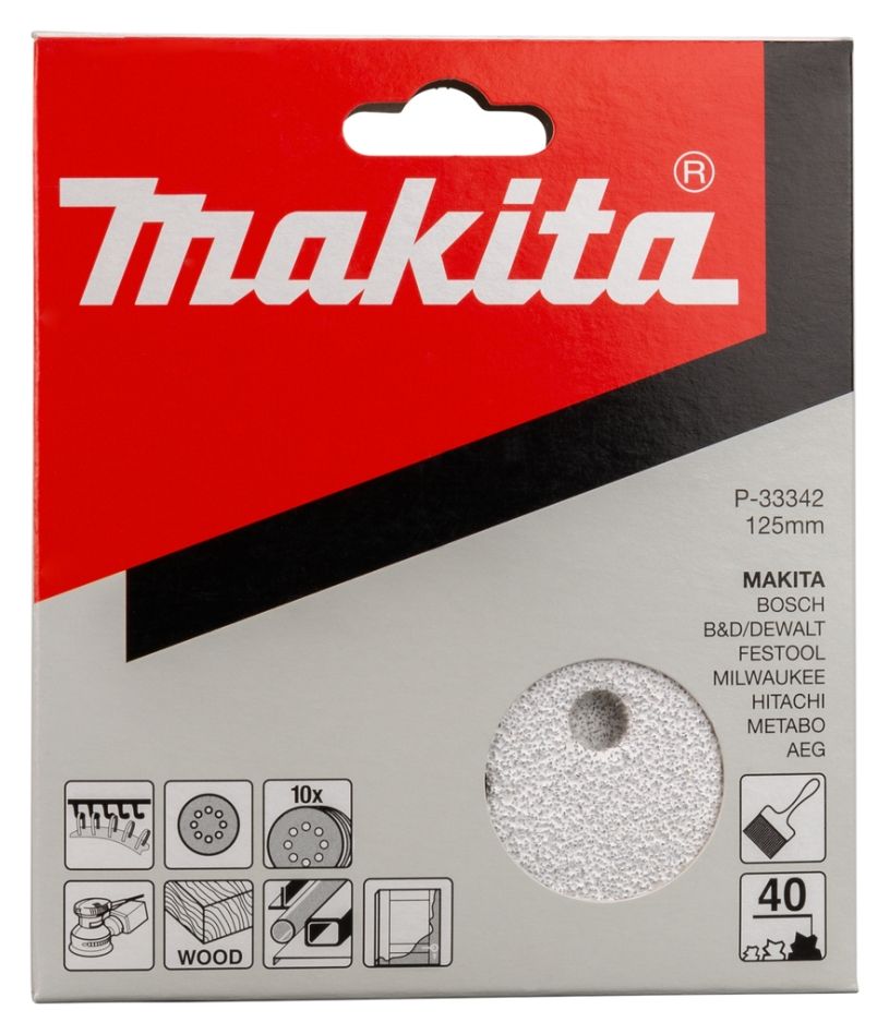Makita Zubehör P-33342 Schleifscheibe 125 mm Körnung 40 Weiß 10 Stück.