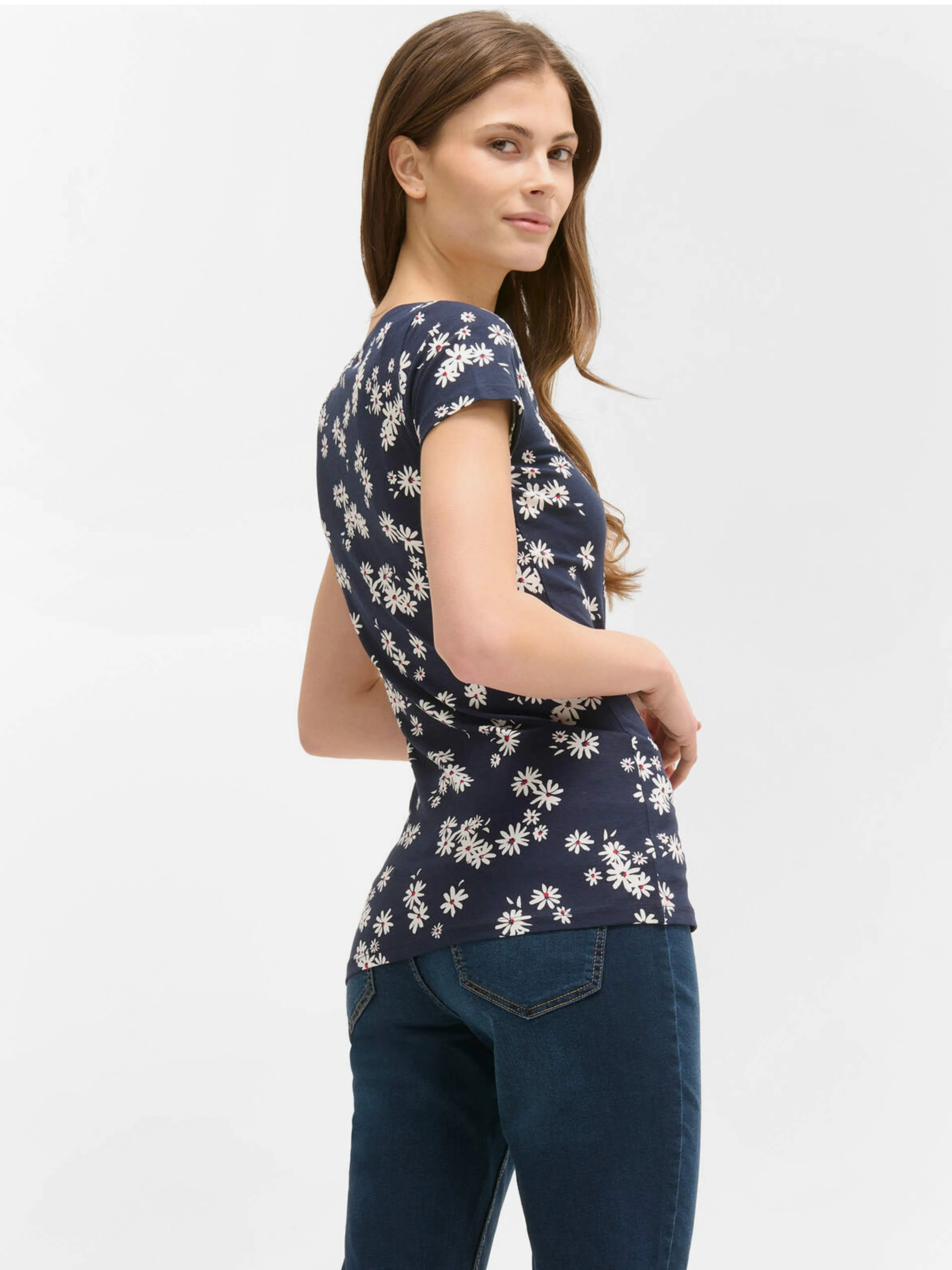 Dunkelblaues geblümtes T-Shirt ORSAY