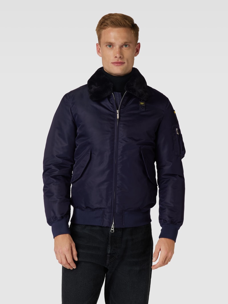 Bomberjacke mit Kunstfellbesatz in marineblau