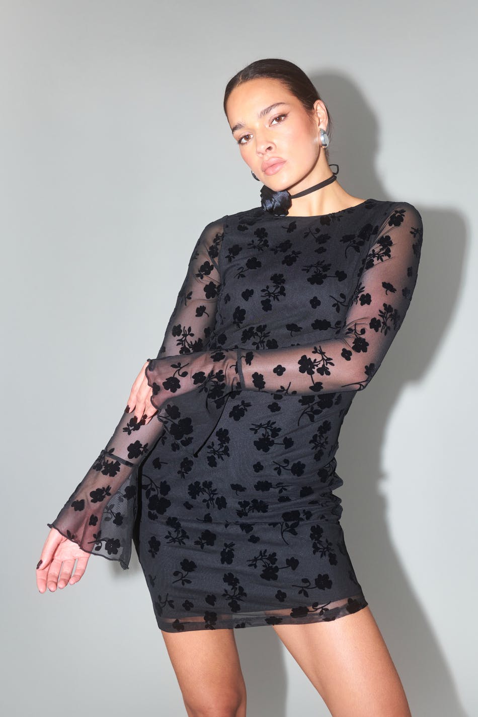 Burnout wide sleeve dress