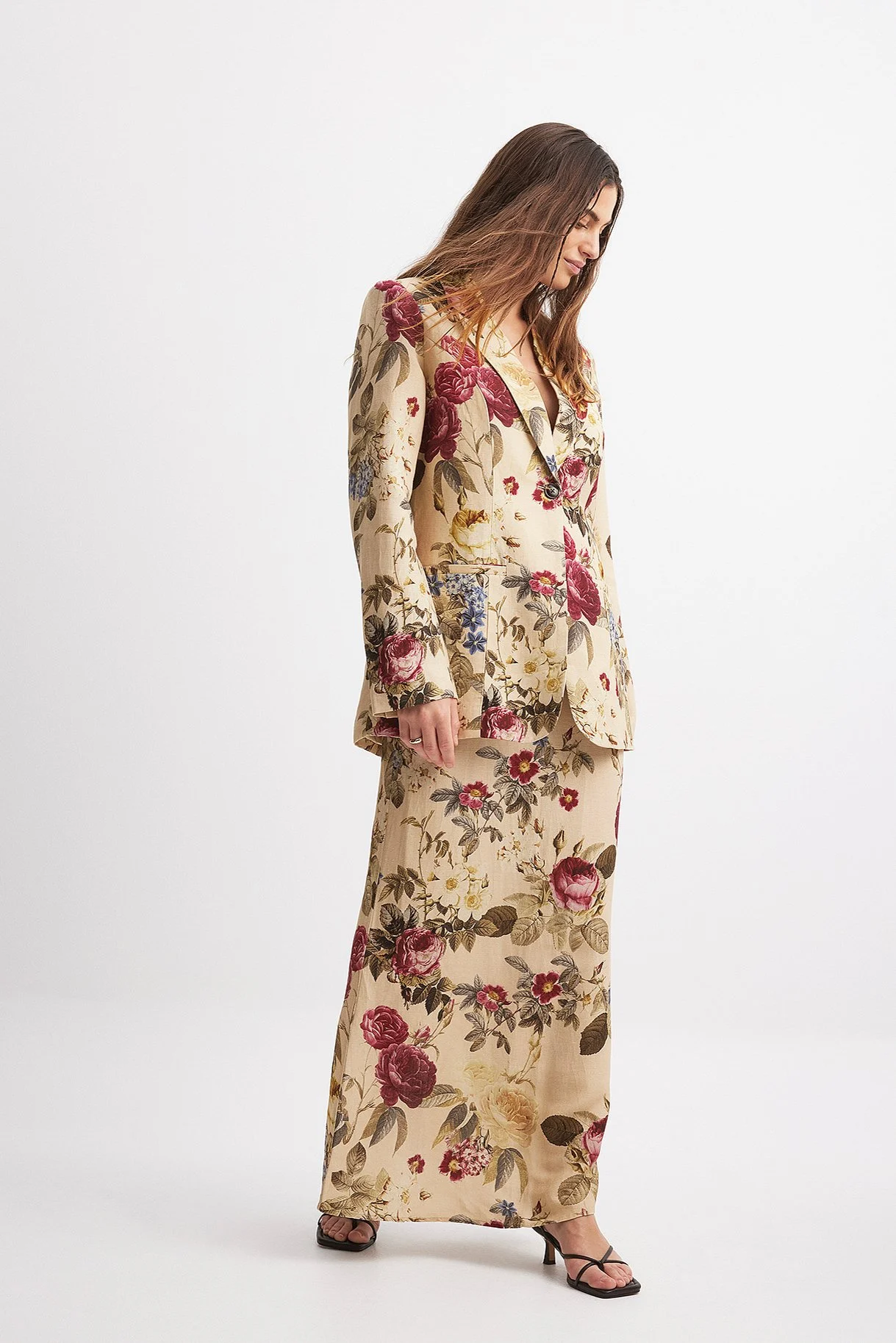 Gerade geschnittener Blazer aus Leinen-Mix mit Print