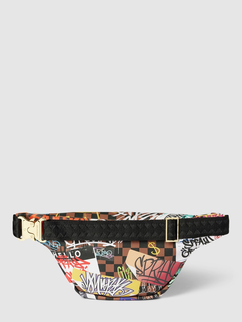 Bauchtasche mit Allover-Print Modell 'TAGGED UP' in mittelbraun