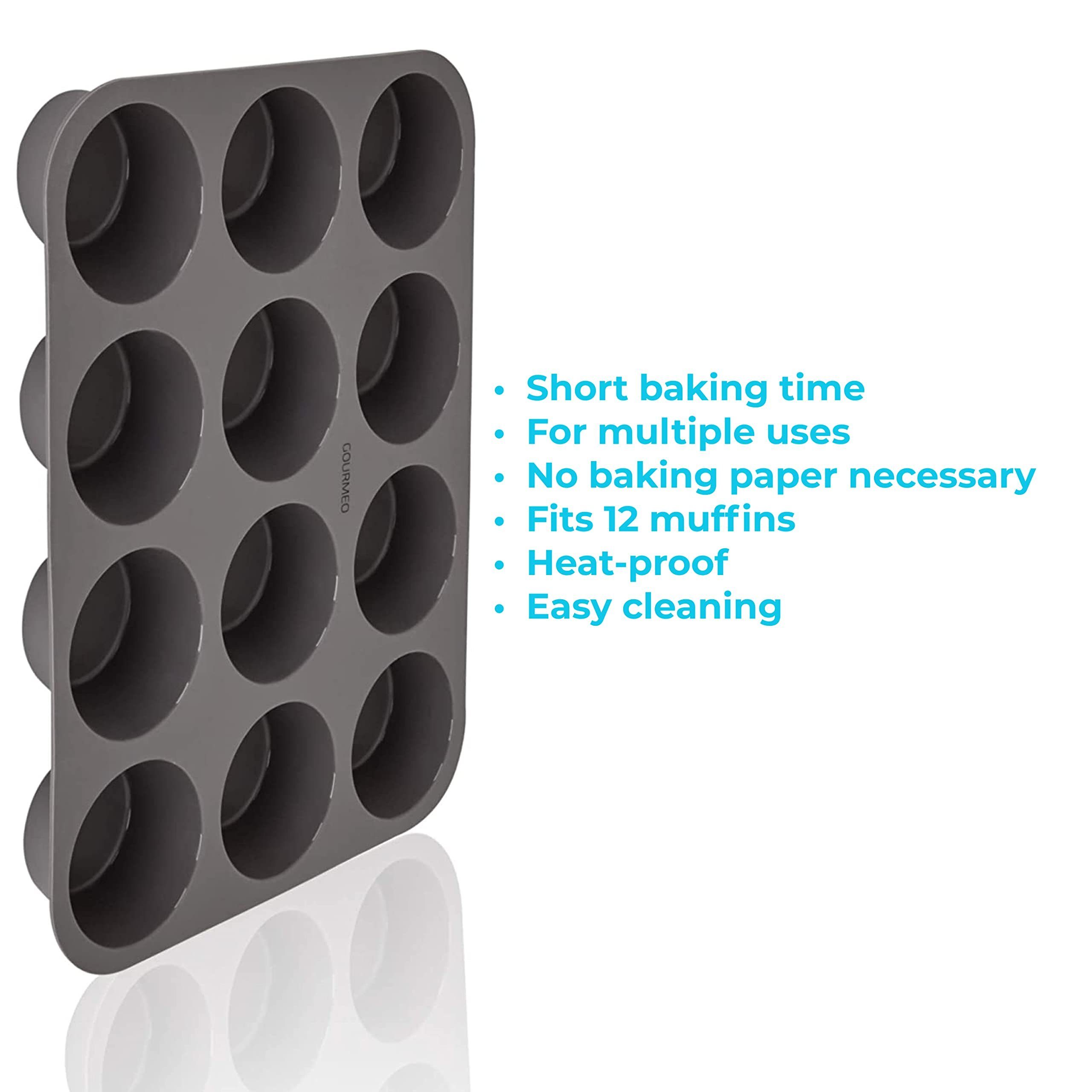 GOURMEO Backblech Silikon Muffinform für 12 Mini Muffins, Silikon, Silikon Backform für 12 kleine Muffins