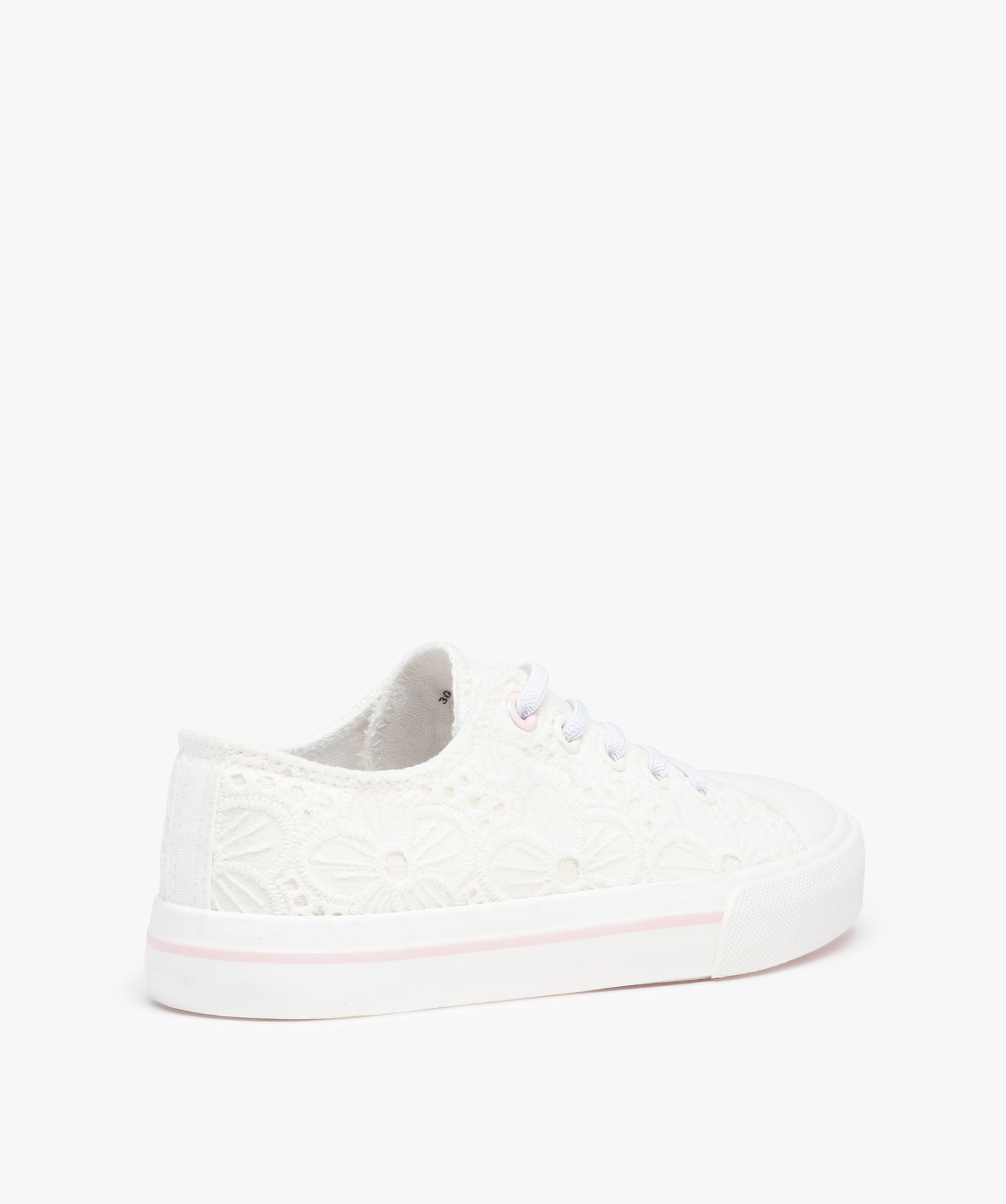 Baskets fille en dentelle anglaise unie et lacets élastiques blanc | GEMO