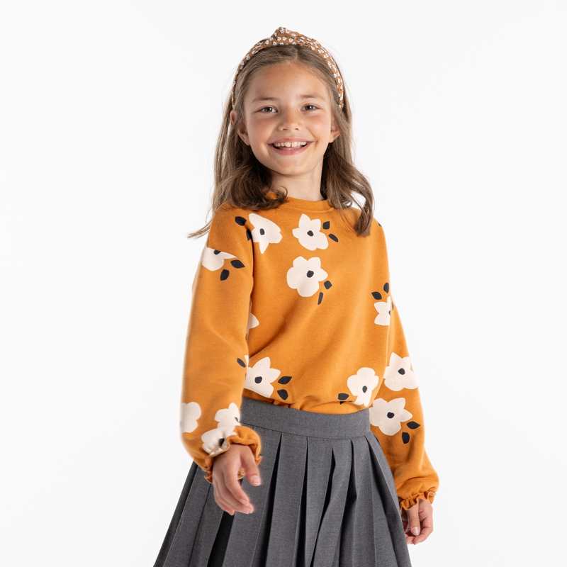 Sweat-shirt imprimé fleurs beige fille