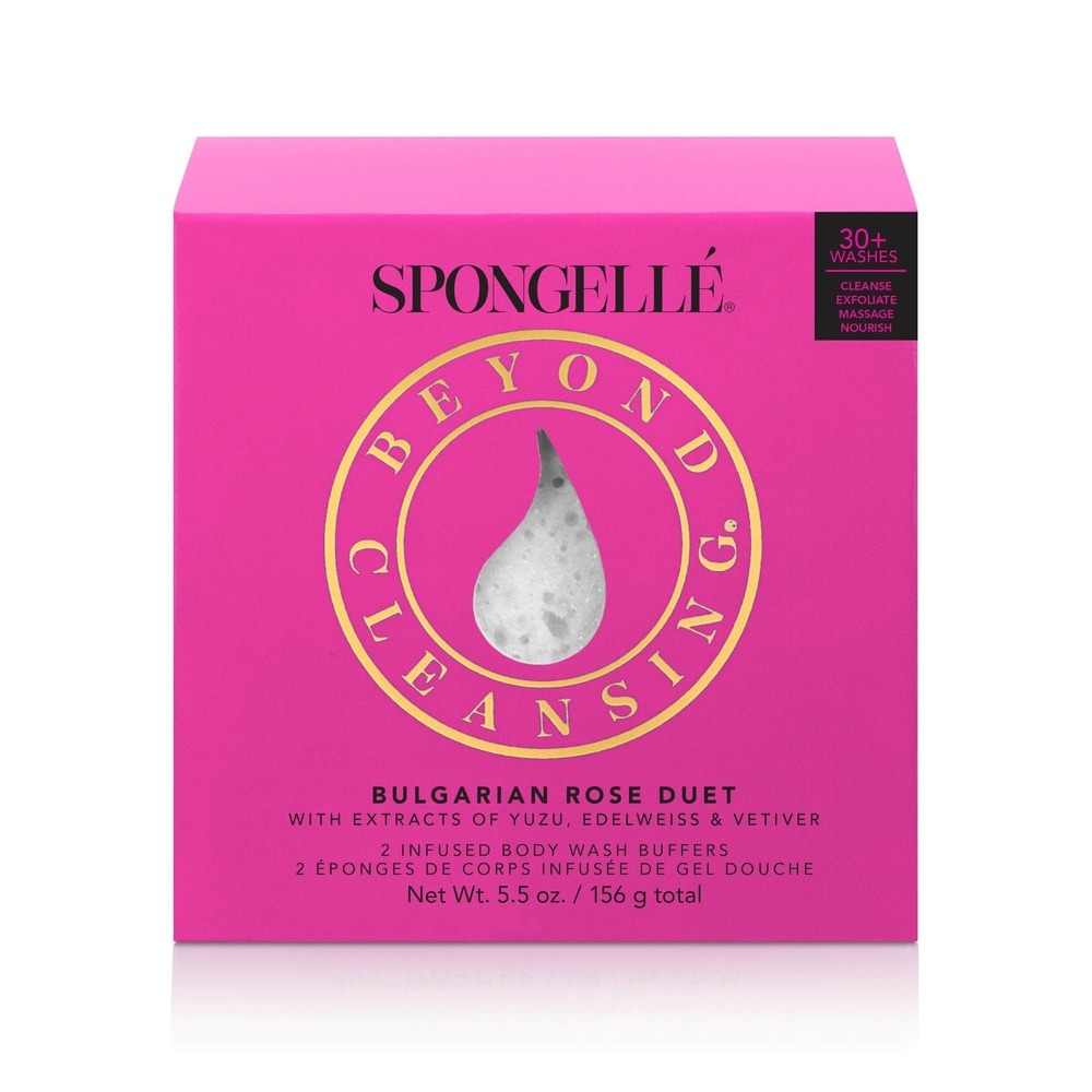 spongelle BOXED DUO - BULGARIAN ROSE (30+ USES) 2 éponges lavantes parfumées pour le corps