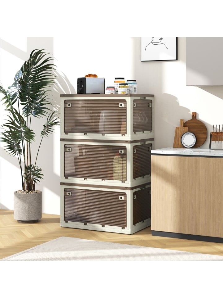 COSTWAY 98L 3er Set Aufbewahrungsbox faltbar in Beige günstig kaufen onesize