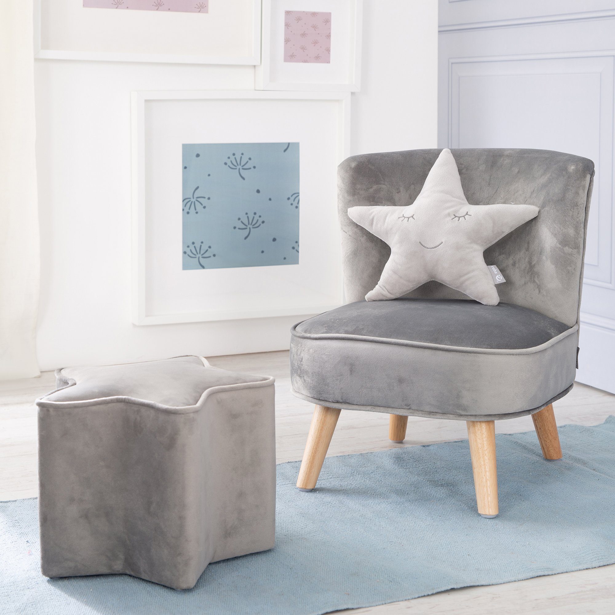roba® Kindersitzgruppe Lil Sofa, (Set, 3-tlg), bestehend aus Kindersessel, Kinderhocker und Dekokissen in Sternform
