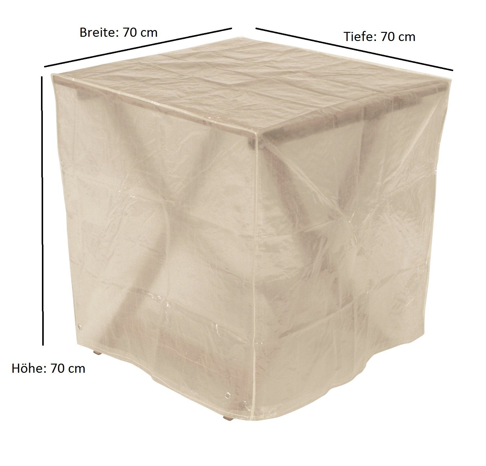 DEGAMO Gartenmöbel-Schutzhülle (1-St), für Gartentisch 70x70x70cm, PE transparent, reißfest und formstabil
