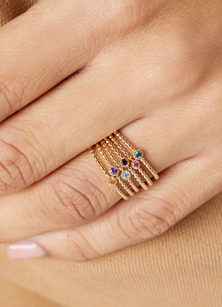Inel cu vârf de diamant din aur galben, topaz 0.04 ct, Joy