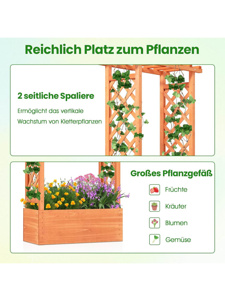 COSTWAY Hochbeet mit Rankgitter 66x32x152cm in Hellbraun günstig kaufen onesize