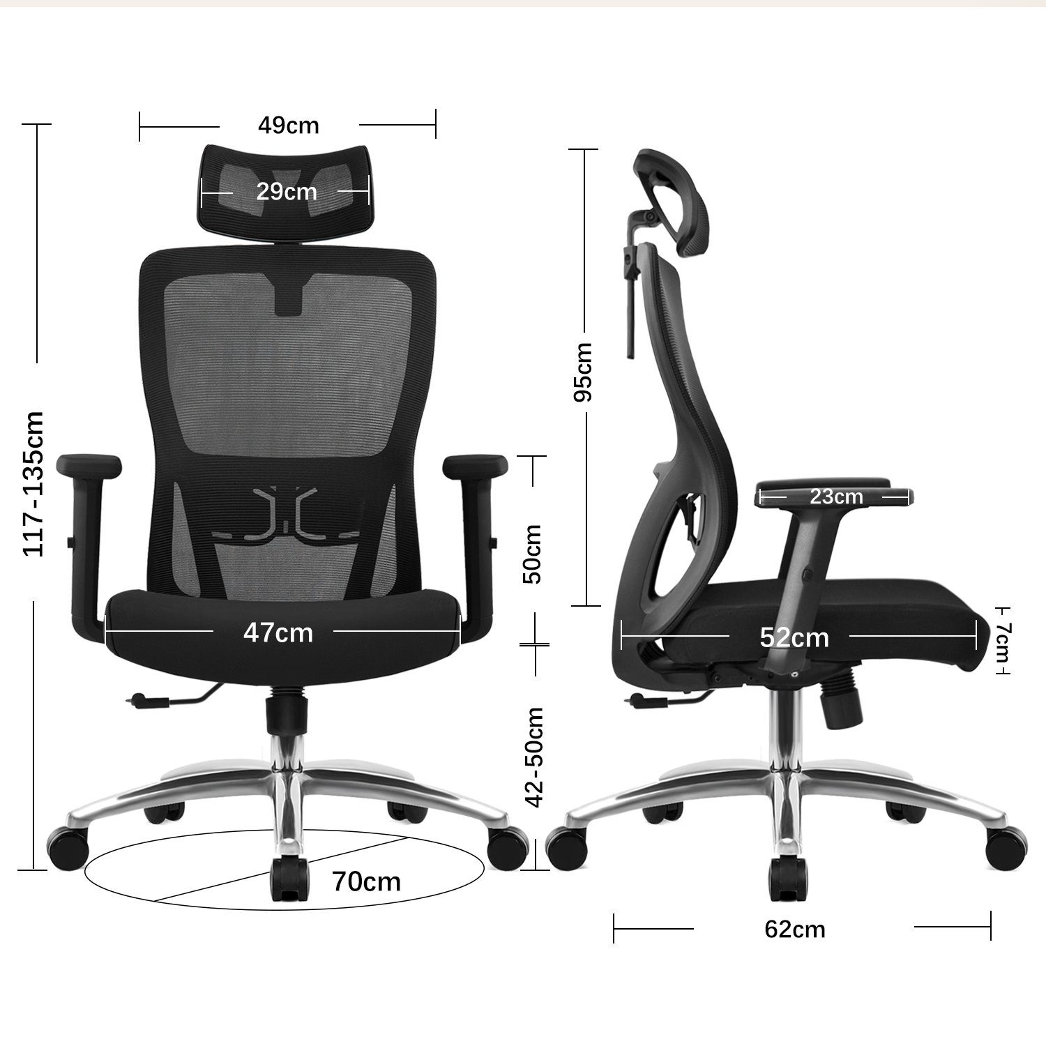 Durrafy Bürostuhl Bürostuhl Ergonomischer, Mesh Drehstuhl, Schreibtischstuhl,Chefsessel, mit Wippfunktion bis 120°, Bürostuhl 150KG