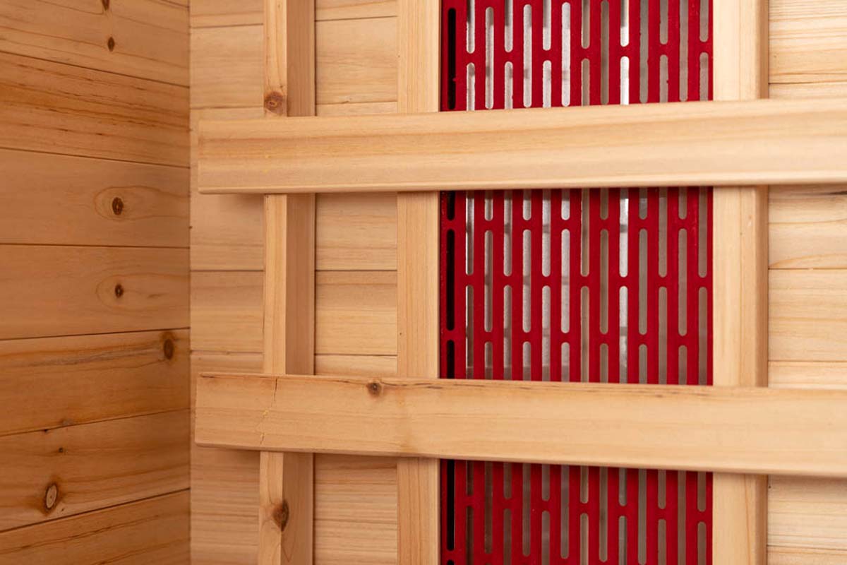PureHaven Infrarotkabine 120x120x210 cm aus kanadischem Hemlock-Holz Bluetooth-Soundsystem Timer Lichttherapie in 4 Farben digitale Steuerung