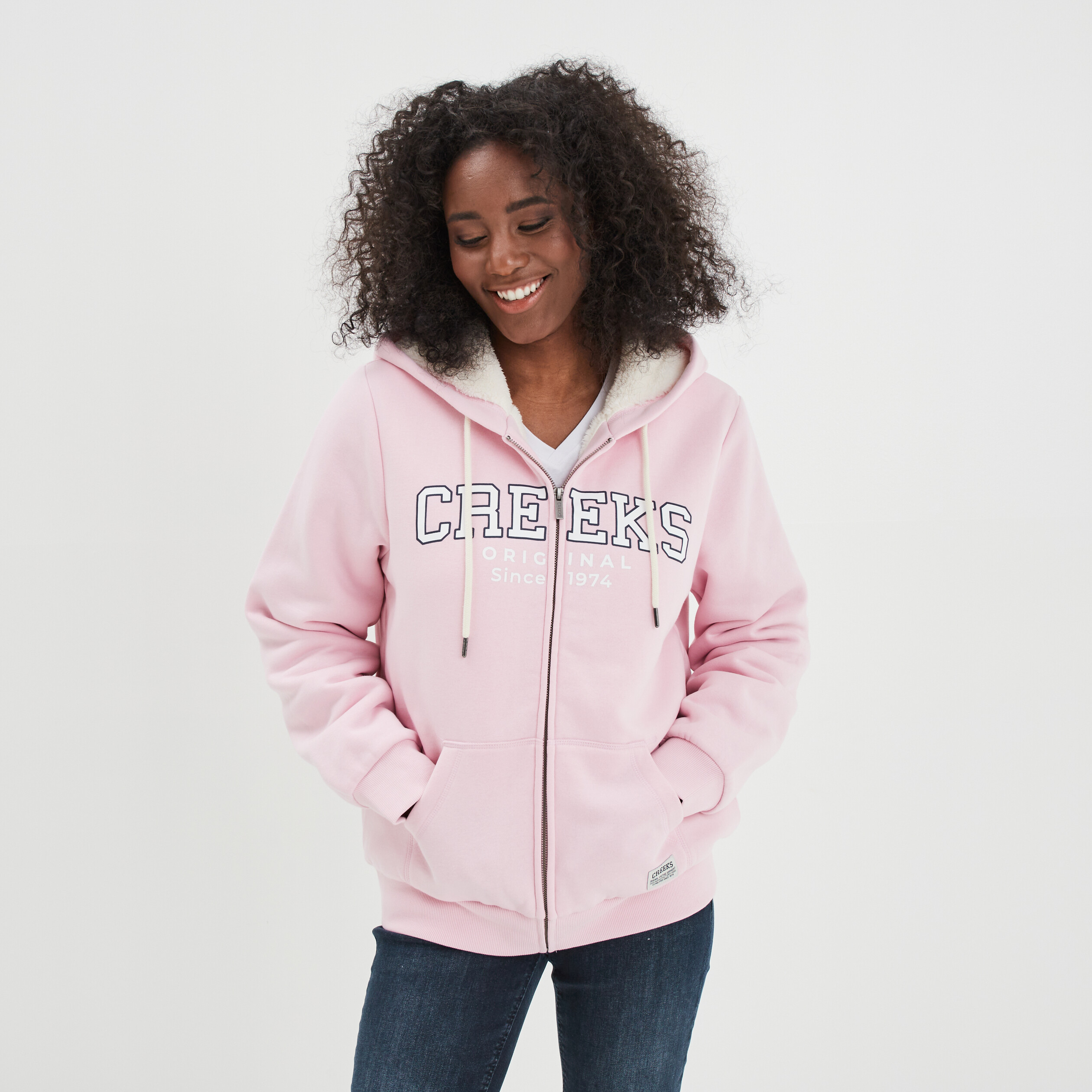 Sweat zippé à capuche doublure sherpa rose clair femme | La Halle