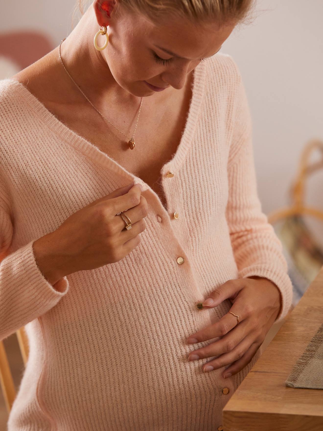 Pull devant/dos grossesse et allaitement rose
