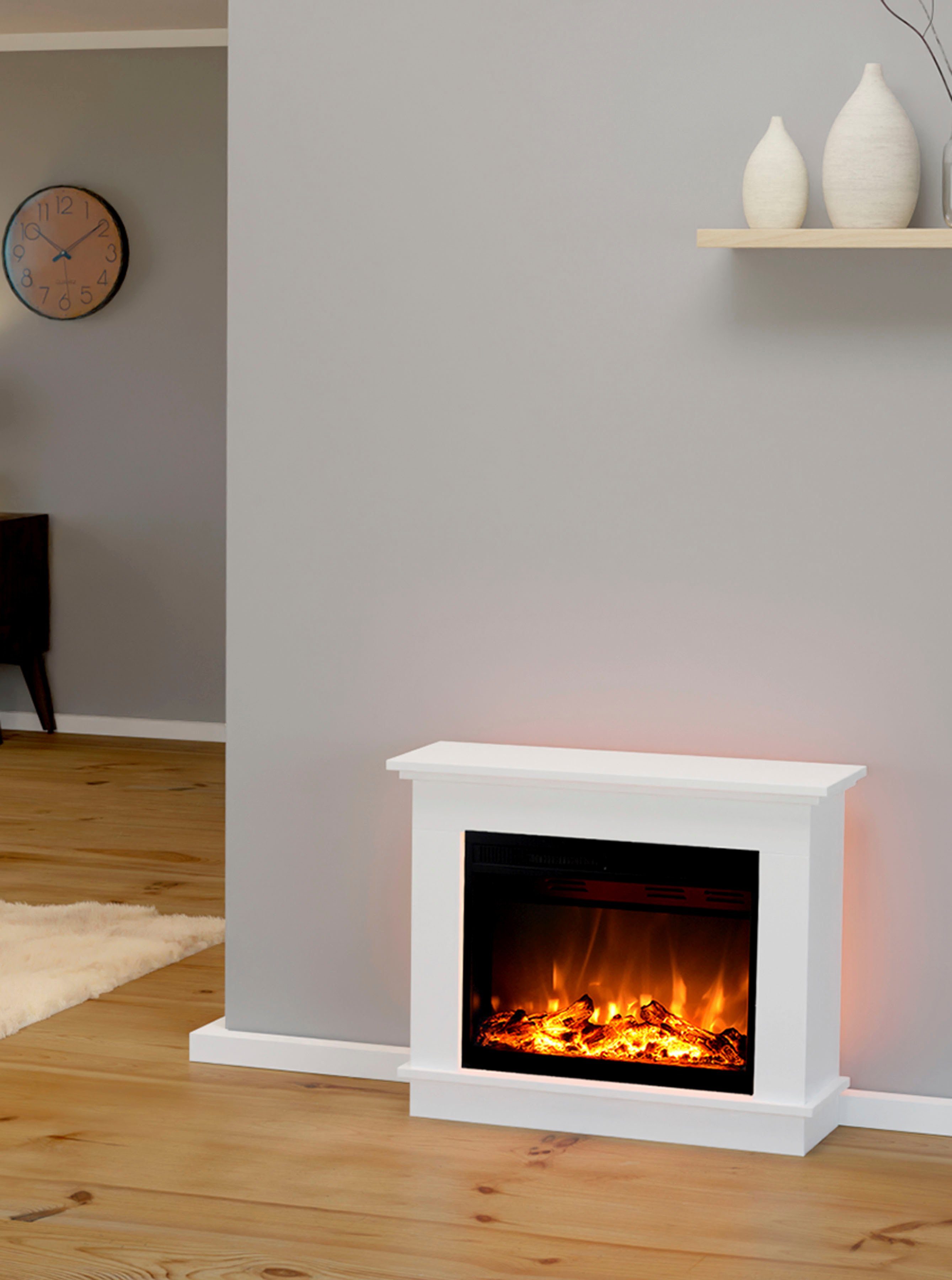 GLOW FIRE Elektrokamin Atlas LED L, LED Kamin mit Heizung, mit 3-fach Farbwechsler und Knisterfunktion