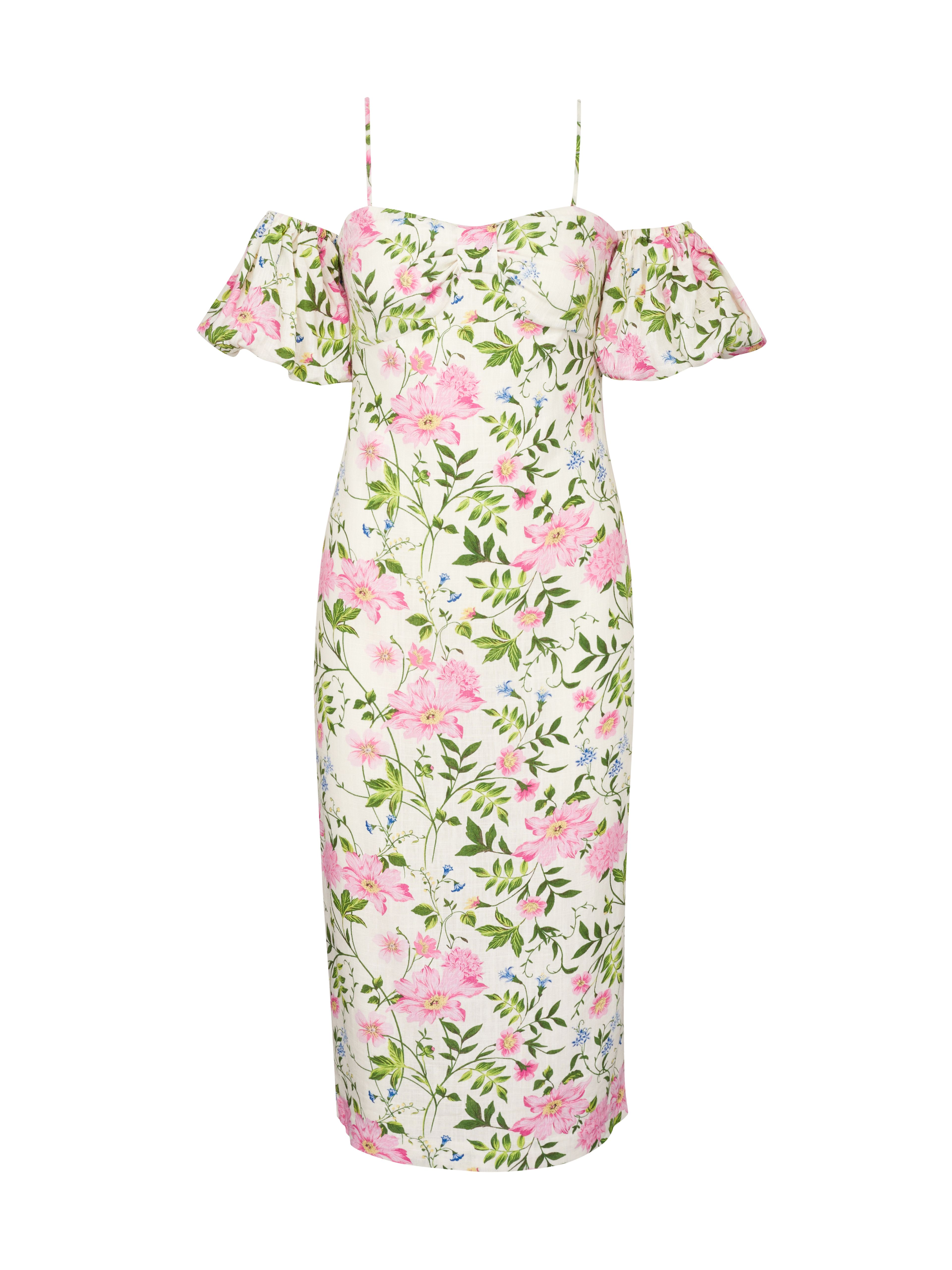 Cremefarbenes Damen-Midi-Kleid mit Leinen ORSAY